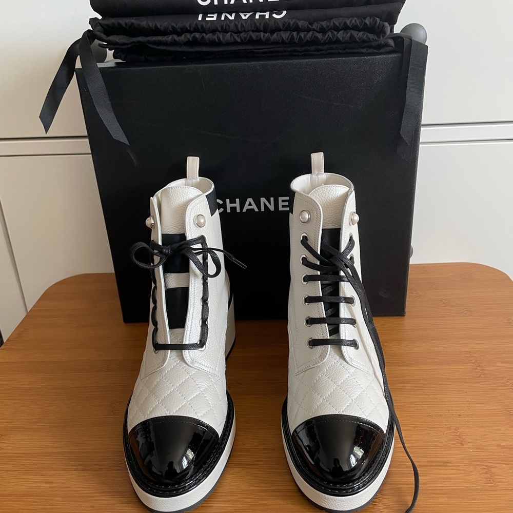 Chanel 21k Lace Up Booties Size 36.5